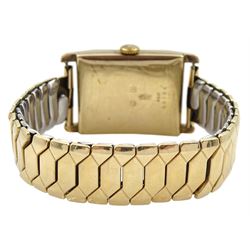 Swiss early 20th century 9ct gold manual wind Jump Hour wristwatch watch, Glasgow import marks 1932, on expanding gilt strap