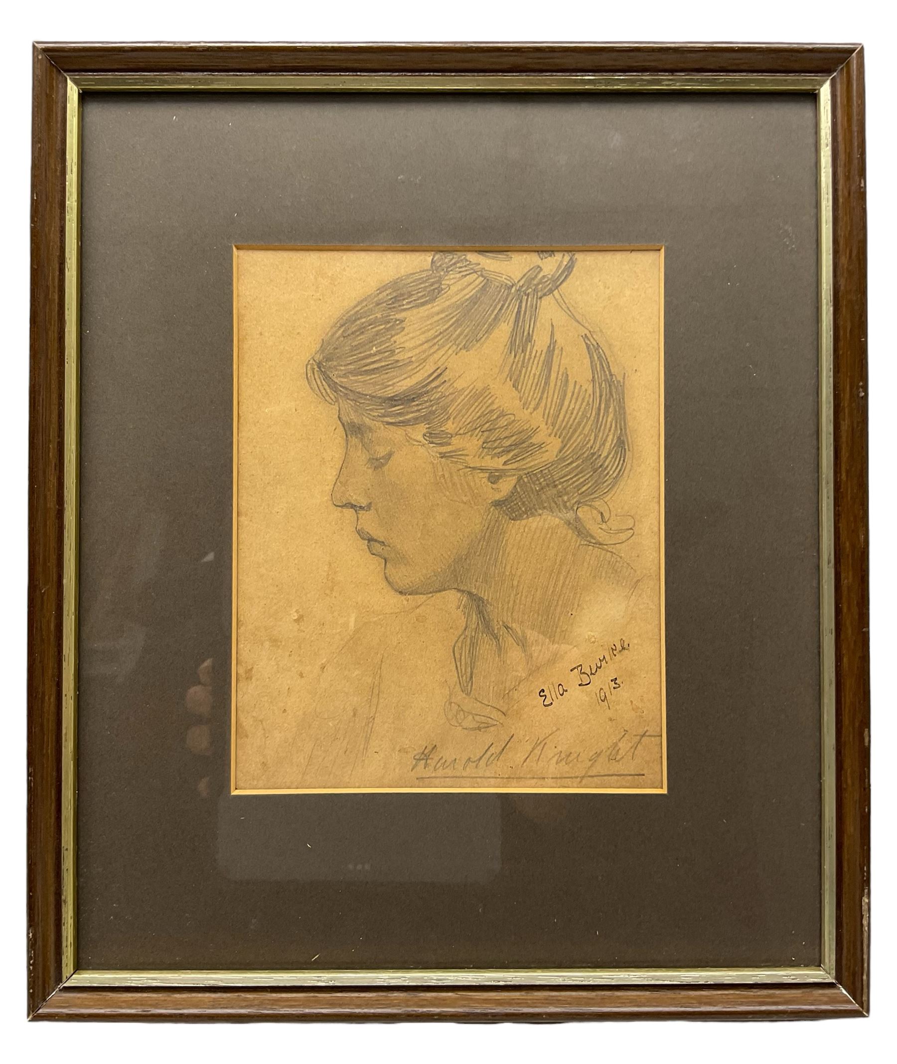 Harold Knight (Staithes Group 1874-1961): 'Ella Burke', pencil sketch signed in pencil, titled and dated 1913 in pen 16.5cm x 13cm