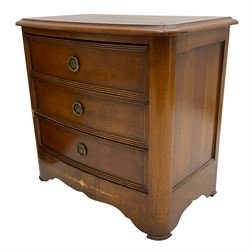 Pair of French cherry wood three-drawer bedside chests