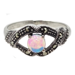 Silver opal and marcasite ring