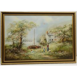 Edward 'Ted' Dyer (British 1940-): Flying a Kite on the Waterside, oil on canvas signed 50cm x 75cm