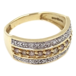  9ct gold three row diamond half eternity ring, hallmarked  