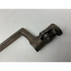 Early 19th century British Brown Bess musket rifle socket bayonet with zigzag fitting stamped D71 and triangular blade stamped 270 L55cm overall; and two other 19th century socket bayonets; no scabbards (3)