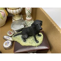 Coalport 'Persian Flower' part tea service for four, together with Elizabethan 'Cavendish' cups and saucers, Border Fine Arts dog figure, other teawares and ceramics, metalware etc in two boxes