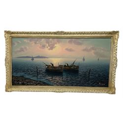 Moreno (20th century): Neapolitan Coastal scene with Fishing Boats, oil on canvas signed 58cm x 117cm