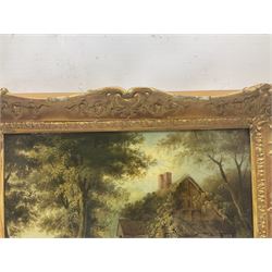 English School (19th century): Cottage by the Lake, oil on panel unsigned 21cm x 31cm