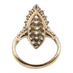 Victorian rose gold and silver, diamond marquise shaped ring, total diamond weight approx 1.70 carat