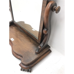 Victorian mahogany dressing table mirror, shaped front, on scroll carved feet, W60cm, H67cm