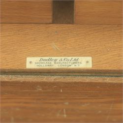 Dudley & Co - early 20th century oak framed and glazed haberdashery shop counter, fitted with sliding tray drawers