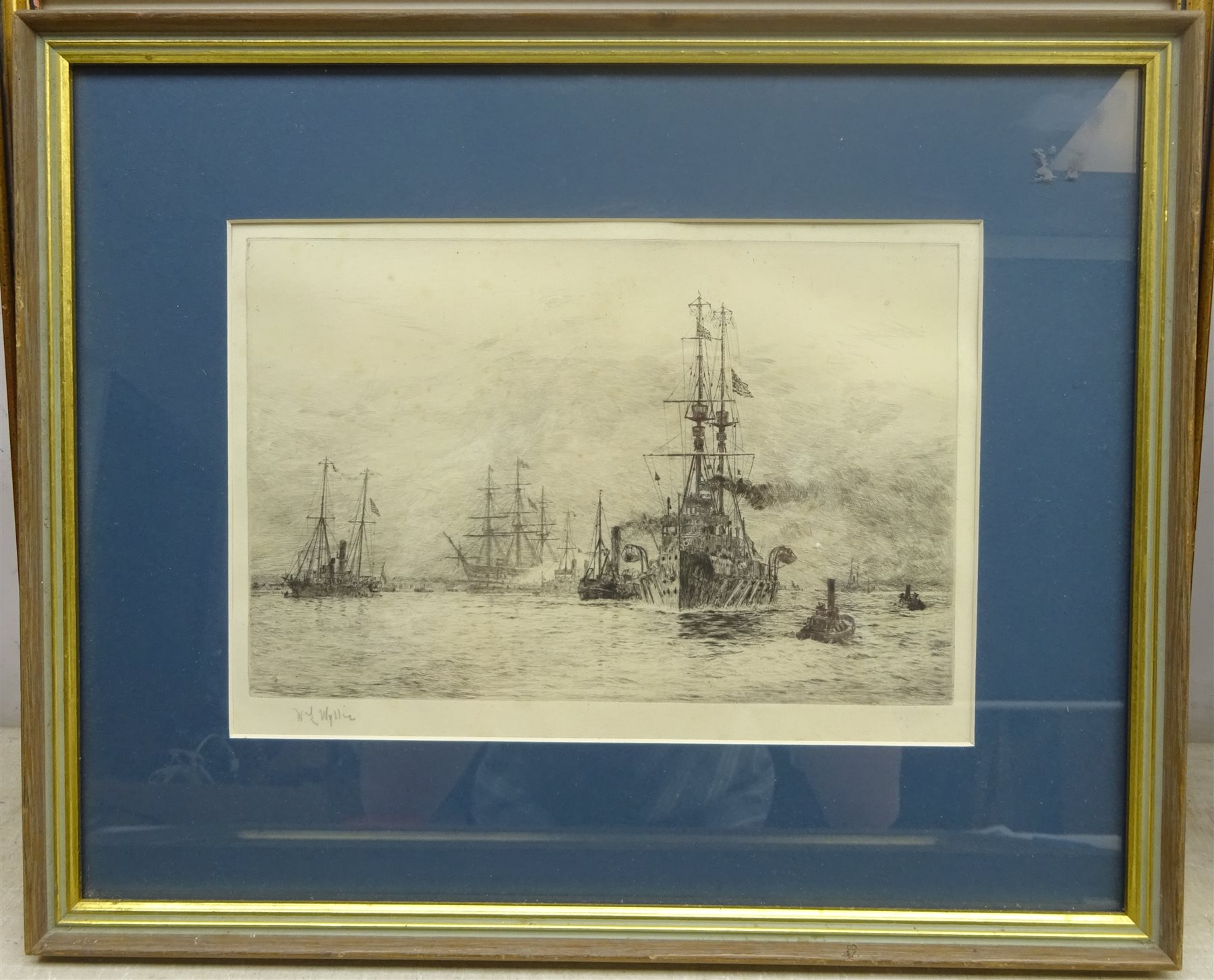 William Lionel Wyllie (British 1851-1931): 'The Last Journey' - HMS Natal leaving Portsmouth Harbour with the body of US Ambassador Whitelaw Reid, drypoint etching signed in pencil 18cm x 27cm