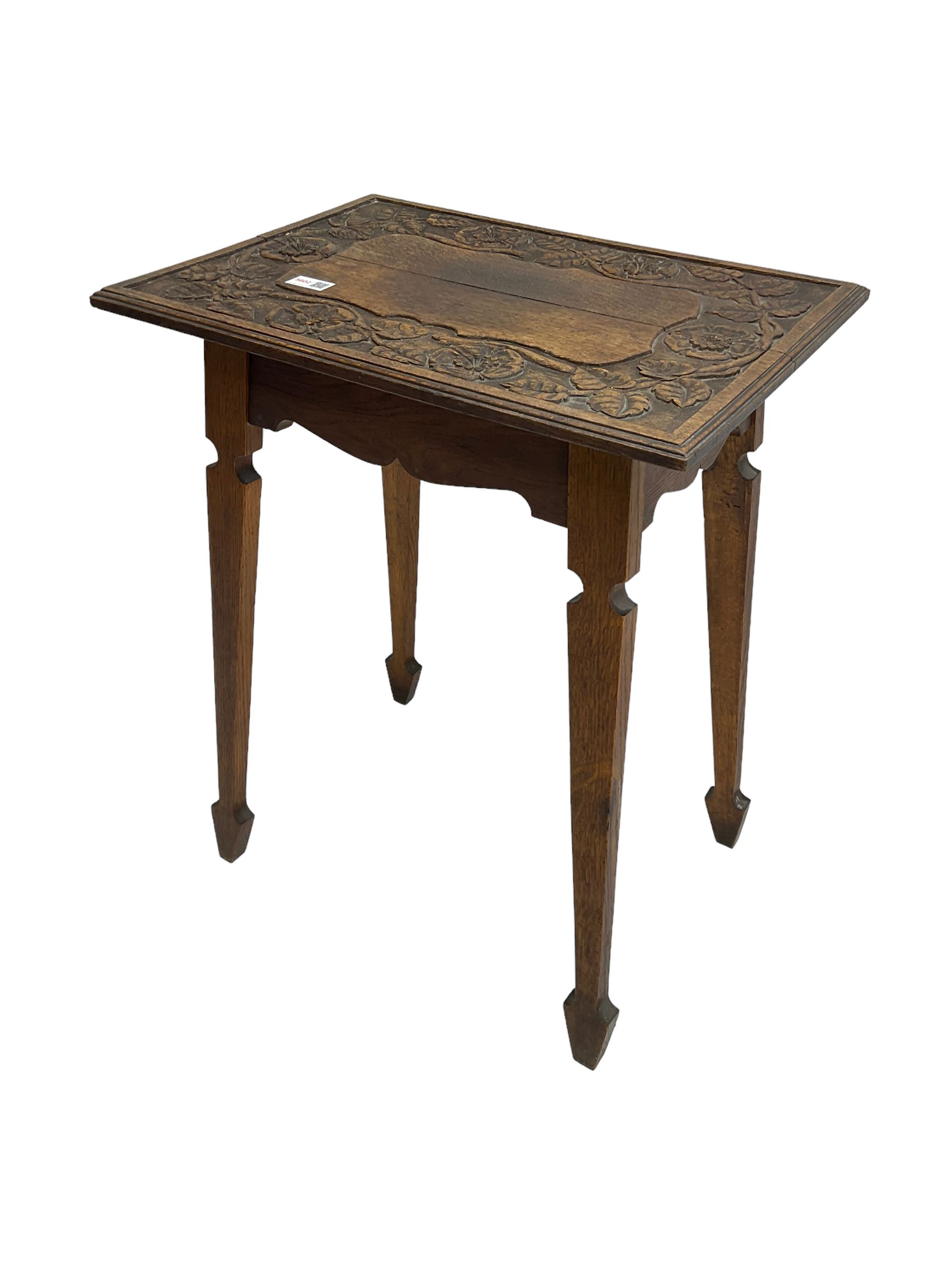 Arts & Crafts period oak occasional table, rectangular moulded top