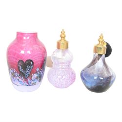 Four Caithness perfume bottles, together with seven Caithness vases 