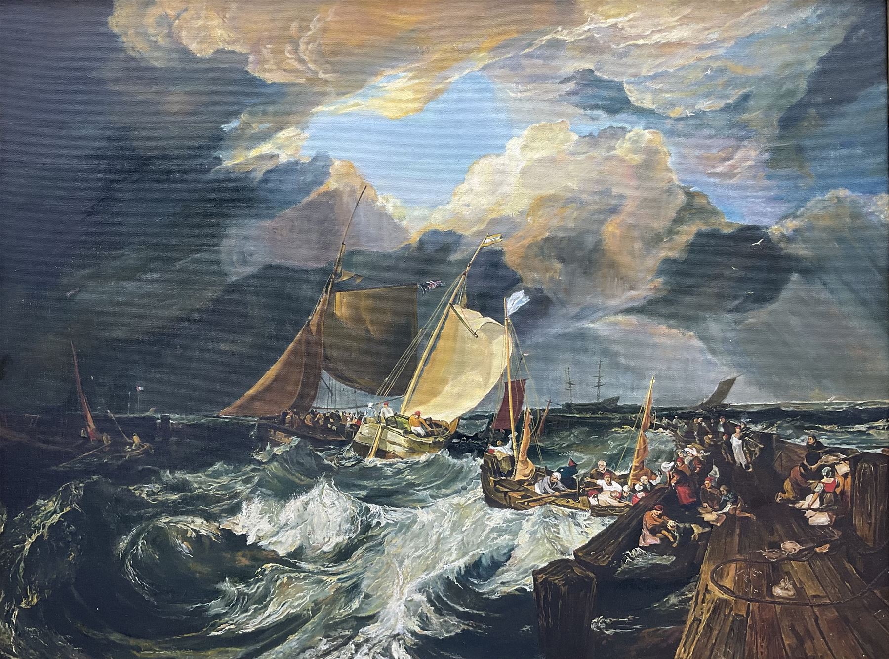 After Joseph Mallord William Turner (British 1775-1851): 'Calais Pier', oil on canvas unsigned 48cm x 63cm