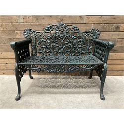 Victorian design heavy cast iron garden bench, ornate shaped back with rope twist and ramshead arms H88cm, W100cm