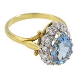 18ct gold pear shaped aquamarine and round brilliant cut diamond cluster ring, hallmarked, aquamarine approx 1.60 carat