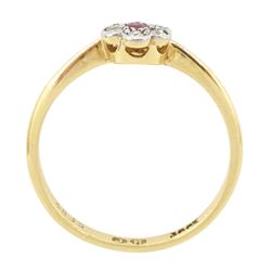 Early 20th century gold ruby and old cut diamond flower head cluster ring, stamped 18ct