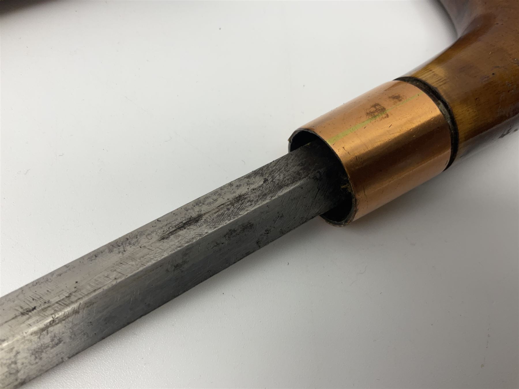 Leather covered swagger/sword stick with 40cm steel blade L62cm overall; another ash sword stick with 30cm diamond section steel blade; pair of fencing foils, the blades marked Solingen; two reproduction flintlock pistols; and 92cm inert cartridge belt (7)