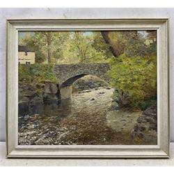 French (20th century): Stone Bridge, oil on board signed and dated 1974, 50cm x 60cm