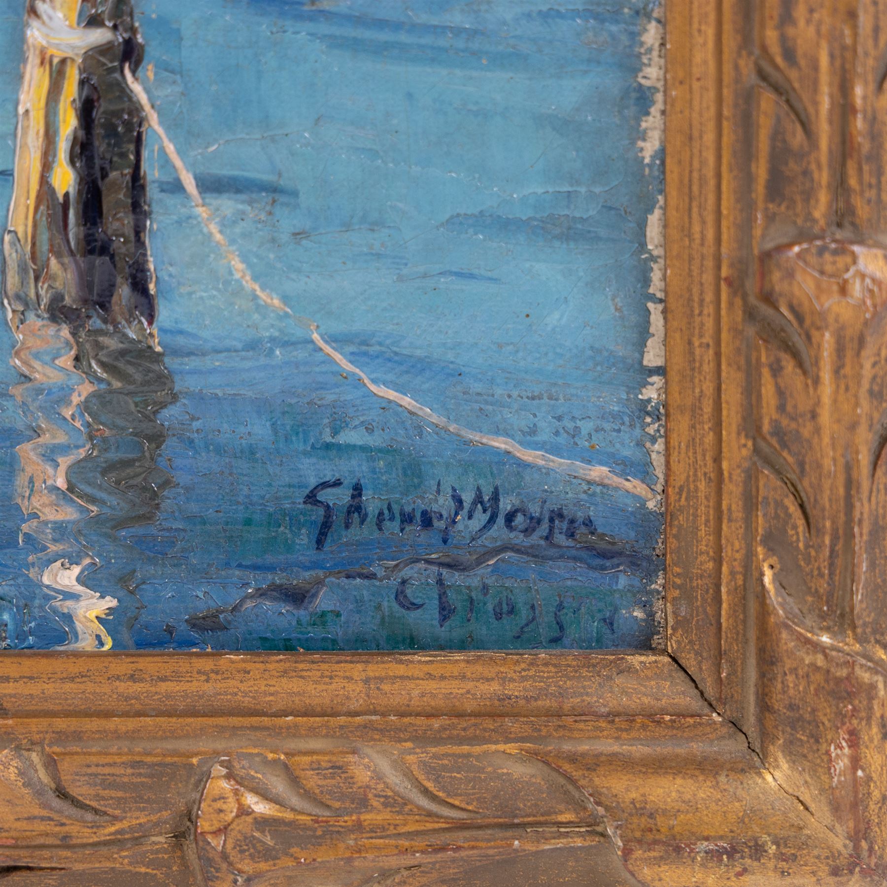 Bruno Gherri-Moro (Italian 1899-1967): Sail Boats at 'Chioggia', oil on canvas signed and titled 45cm x 54cm