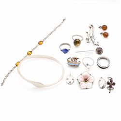 Silver jewellery including silver-gilt and guilloche enamel flower brooch by Askel Holmsen...
