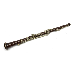 Rosewood two-piece oboe with nickel mounts, L54cm, in leather carrying case
