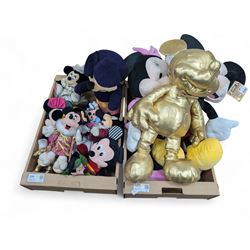 Collection of Mickey and Minnie mouse soft toys, including three large examples, gold, vin...
