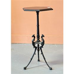 Victorian cast iron occasional table, the mahogany inset hexagonal top raised on a stop fl...