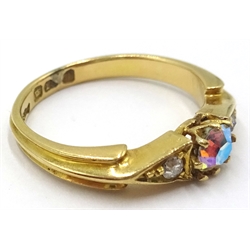  18ct gold three stone crystal and diamond ring, hallmarked   