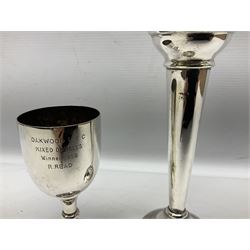 Collection of assorted silver plate, comprising four cup egg cruet, table lamp, bud vase, desk stand etc  