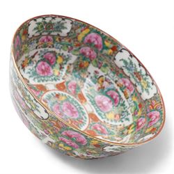 19th/ early 20th century Chinese Canton famille rose porcelain teapot with swing handle, pair of teacups and saucers, and later bowl (6)