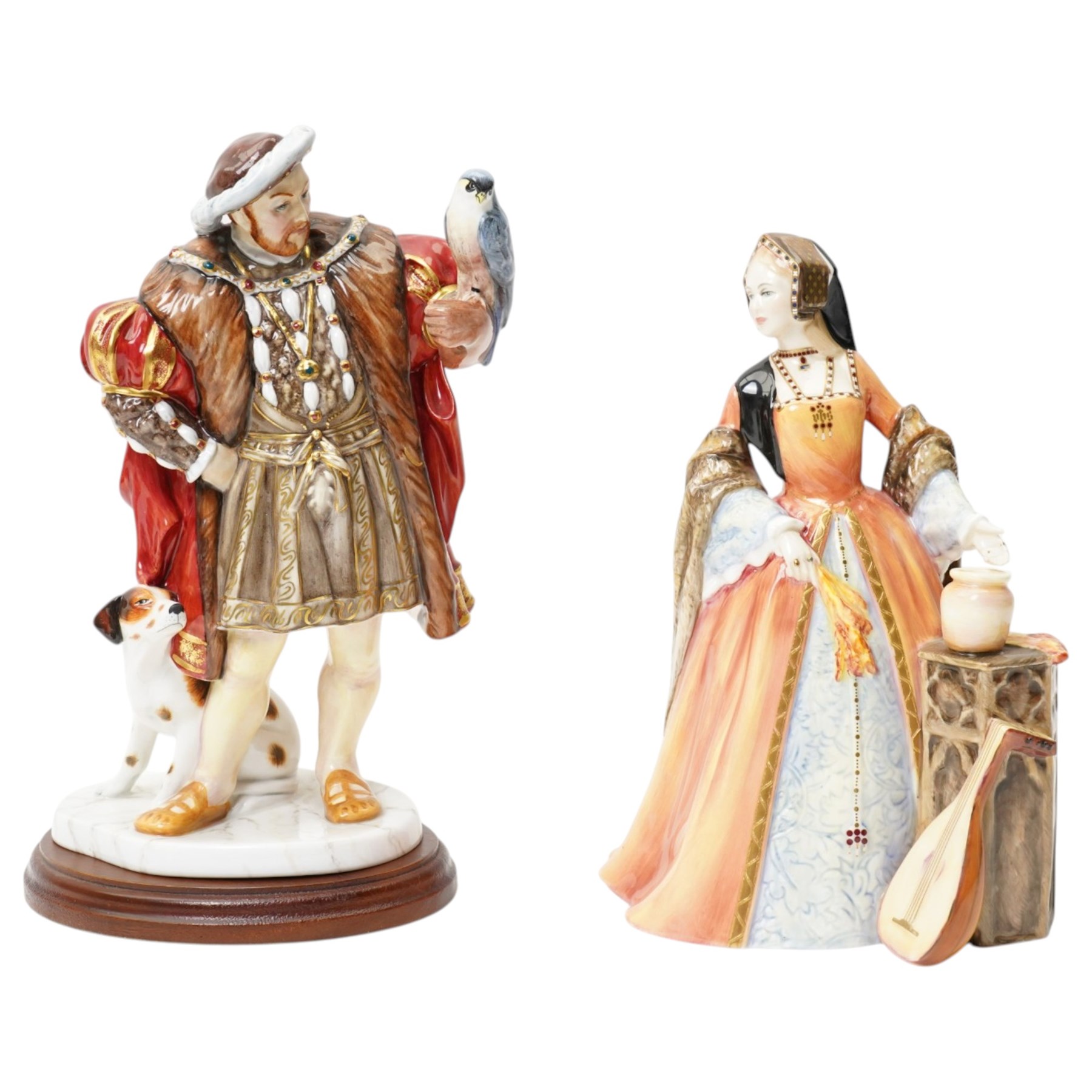 Royal Doulton limited edition set, King Henry VIII HN3350, and his six wives, comprising Catherine of Aaragon HN3233, Anne Boleyn HN3232, Jane Seymour HN3349, Anne of Cleves HN3356, Catherine Howard HN3449, and Catherine Parr HN3450 (7)