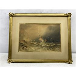 Circle of Henry Barlow Carter (British 1804-1868): Fishing Smack in Rough Seas, watercolour with scratching out, bears signature and date 31cm x 46cm
