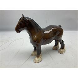 Two Border Fine Arts figures, comprising Badgers and Blackbird, together with Beswick bay shire horse no 818 and another figure