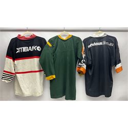 Three Australian Rugby League shirts, to include NRL West Tigers shirt, NSW RL North Sydney Bears shirt and an Australian International rugby shirt, with applied W.Simpson name to front