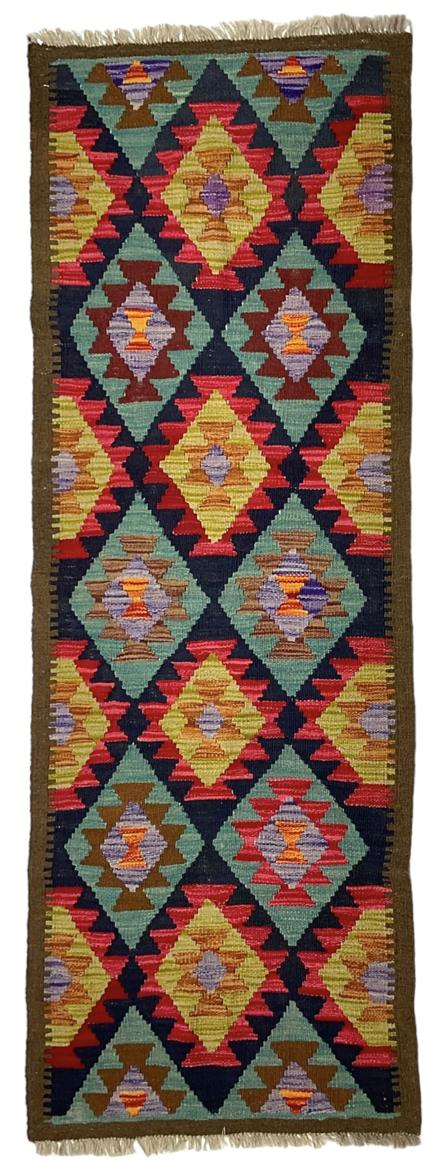 Maimana kilim multi-coloured ground geometric design runner 
