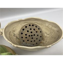 Two Arthur Wood twin handled vases to include one example in the Garden Wall pattern, together with a Beswick Ware merging green, yellow and cream vase, all with marks beneath, tallest H23cm