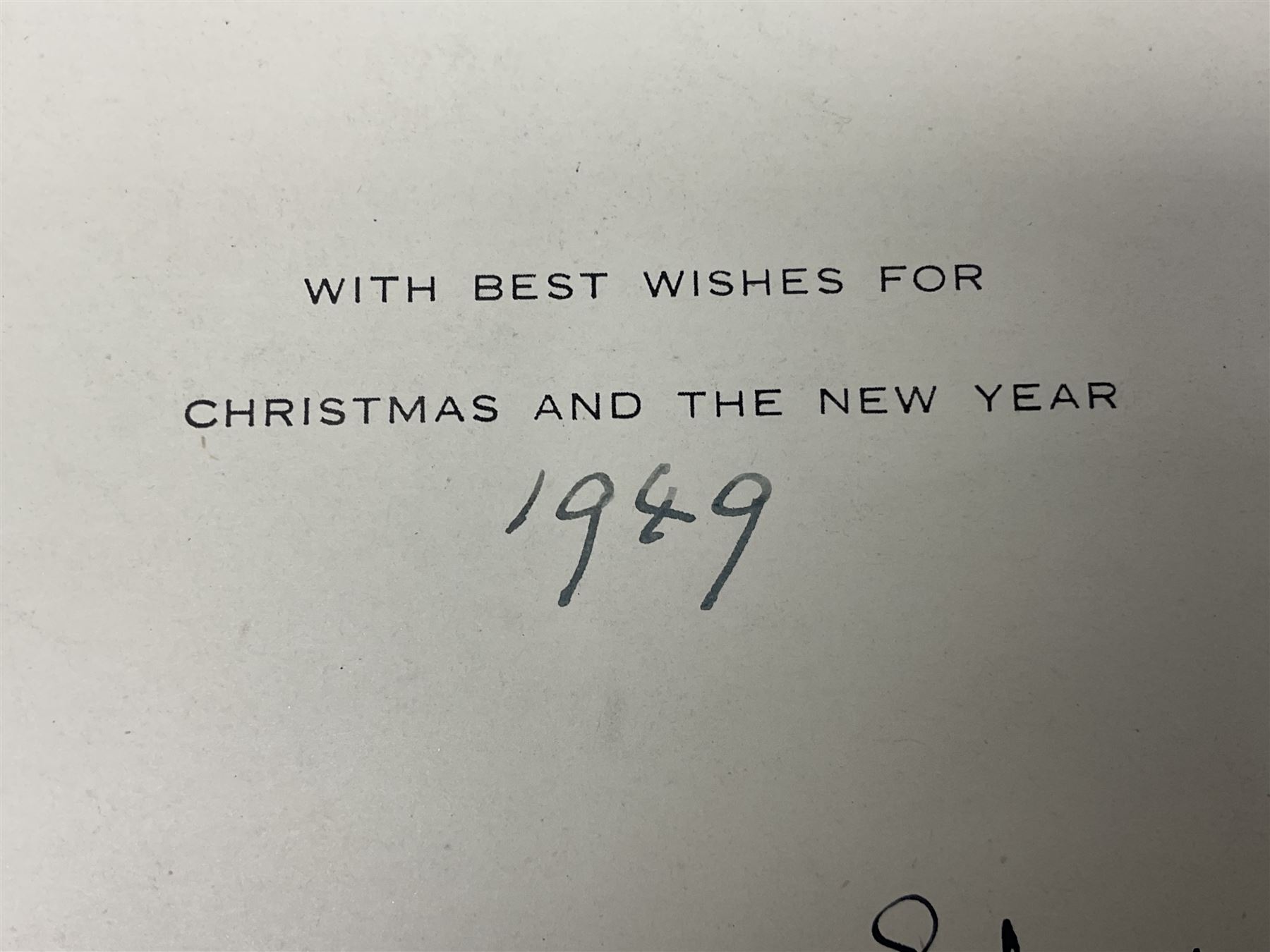 King George VI and Queen Elizabeth - signed 1949 Christmas card with gilt embossed crown to cover, black and white photograph to the interior, of The King and Queen riding in an open carriage to their Silver Wedding Celebration, signed 'George R. Elizabeth R.'