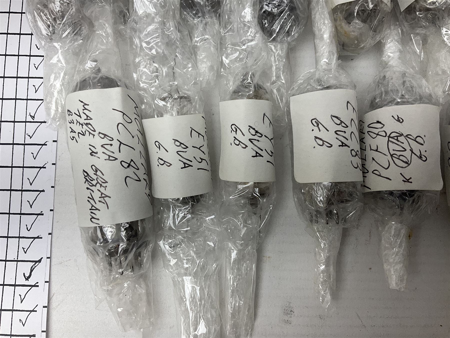 Collection of Mullard thermionic radio valves/vacuum tubes, including EF85, PCF80, PCF86, EF80, PCL805/85 approximately 30 as per list, unboxed