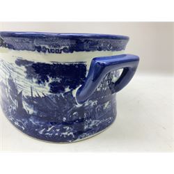 Blue and white twin handled ironstone footbath, with transfer printed decoration, L42cm