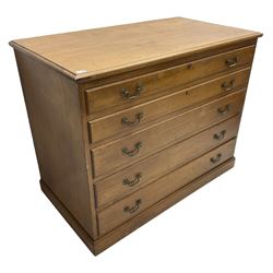 20th century mahogany plan chest, moulded rectangular top over five graduating drawers, on moulded plinth base