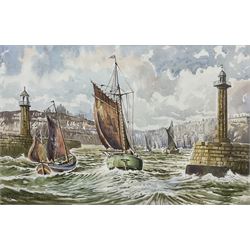 Edward H Simpson (British 1901-1989): Scarborough South Bay and Whitby Harbour, two watercolours signed max 38cm x 60cm (2)