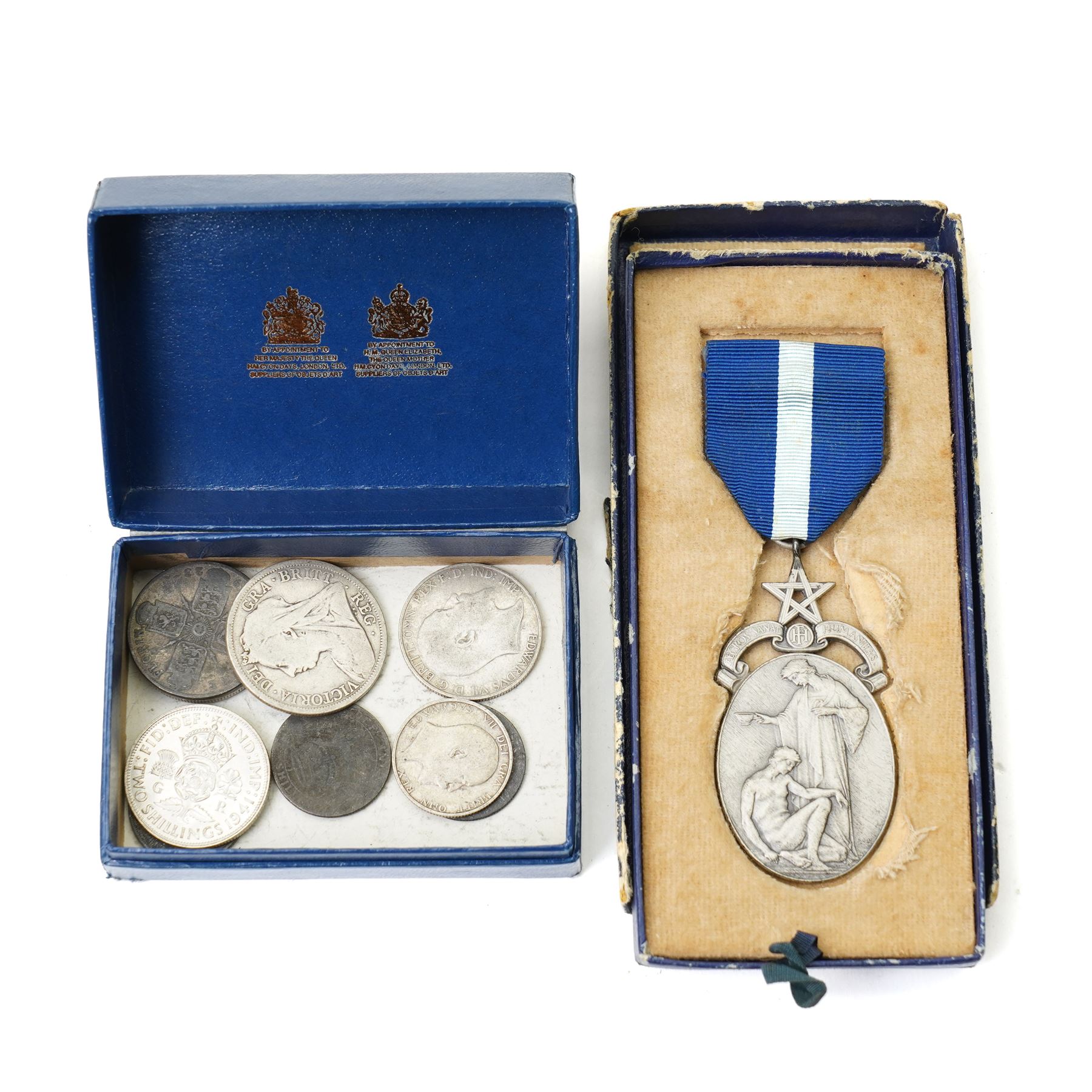 Lord Mayor of London silver medallion 1976-77, cased, Masonic silver and enamel jewel 'City of London Lodge', 1914-18 War Medal, 1914-15 Star and a few coins