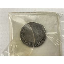 Charles I 1625 hammered silver sixpence, Queen Victoria 1894 crown coin and a cased hallmarked silver medal for the Hull photographic society, engraved '1940' 'Leonard Vokes', all housed in a red Pobjoy Mint coin box