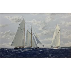 James Miller (British 1962-): J Class Yachts, oil on canvas signed 84cm x 54cm