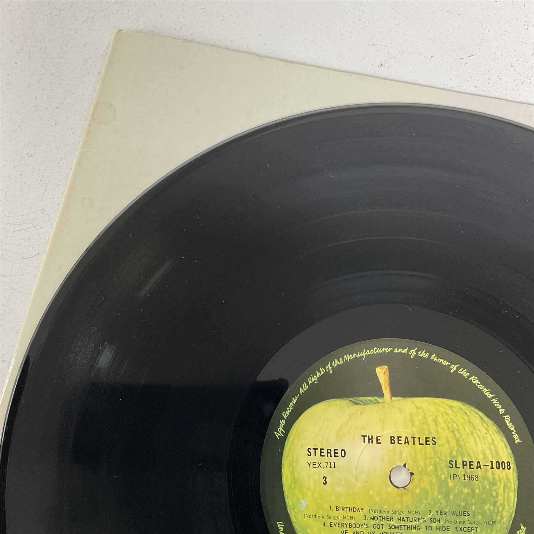The Beatles White album vinyl record, with side opening gatefold sleeve, Apple Records, Stereo, SLPEA-1007 and 1008, YEX 710, 711 and 712
