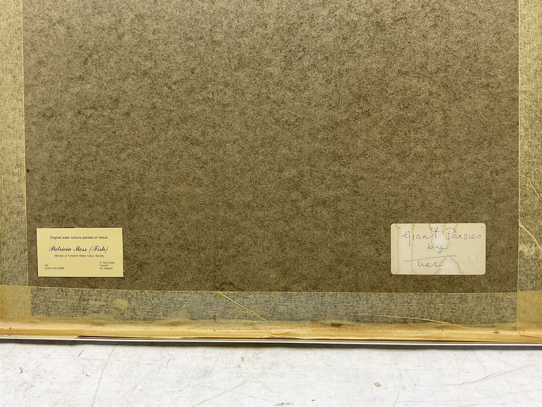 Patricia 'Tish' Moss (British 20th century): 'Giant Pansies', watercolour signed 43cm x 35cm