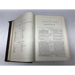 Victorian The Family Devotional Bible, by Rev Matthew Henry, pub. London and New York, The London Printing & Publishing Co, circa 1860, with steel engraving plates and gilt edges, L35cm