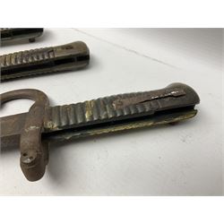 Five 19th century bayonets in relic condition without scabbards comprising British Pattern 1876 socket bayonet with Indian markings; French Model 1874 epee bayonet; and three French Model 1866 sabre bayonets (5)