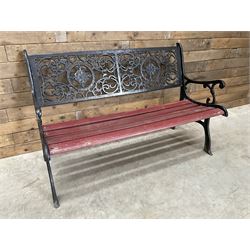 Cast iron and wood slatted garden bench