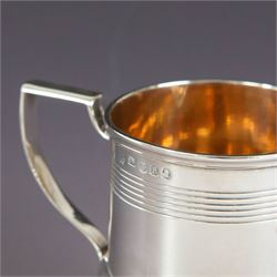 George III silver cream jug, of bellied form with ribbed decoration and angular handle, hallmarked London 1812, maker's mark worn and indistinct